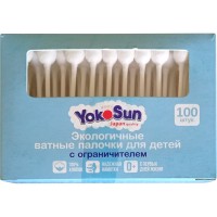 Детские ватные палочки YOKOSUN экологичные, с ограничителем, 100 шт