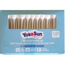 Детские ватные палочки YOKOSUN экологичные, с ограничителем, 100 шт Детские ватные палочки YOKOSUN экологичные, с ограничителем, 100 шт
