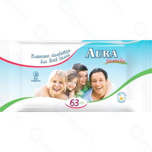 Влажные салфетки Aura освежающие для всей семьи 63 шт.