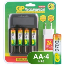Зарядное устройство GP + USB адаптер + аккумуляторы, 4 шт (GP270AAHC/MHSPBA-2CR4)