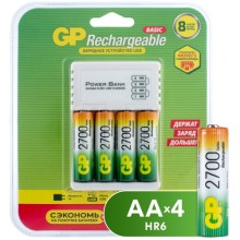 Зарядное устройство GP + аккумуляторы GP USB + 4 аккумулятора АA (HR6) 2700 mAh (GP 270AAHC/CPB-2CR4)