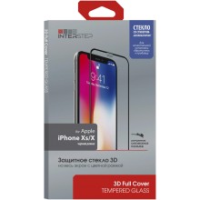 Защитное стекло с рамкой 3D InterStep Full Cover для iPhone Xs/X, cо стикером-аппликатором, черная рамка (IS-TG-IPHONXS3B-UA3B201)