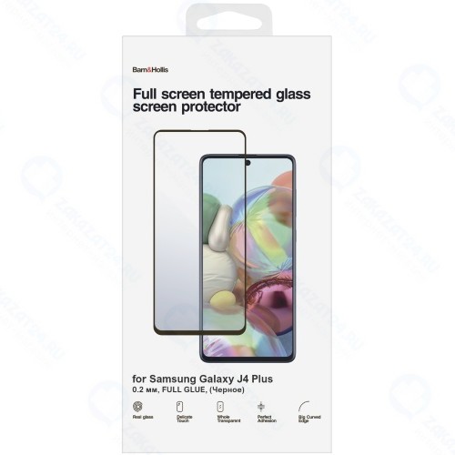 Защитное стекло Barn&Hollis для Samsung Galaxy J4 Plus 0.2 мм Full Glue, черное (УТ000021482)